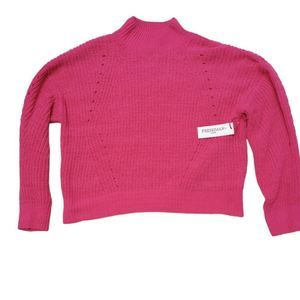 NWT Freshman 1996 Juniors Hot Pink Crop Mock Neck Sweater, size Large